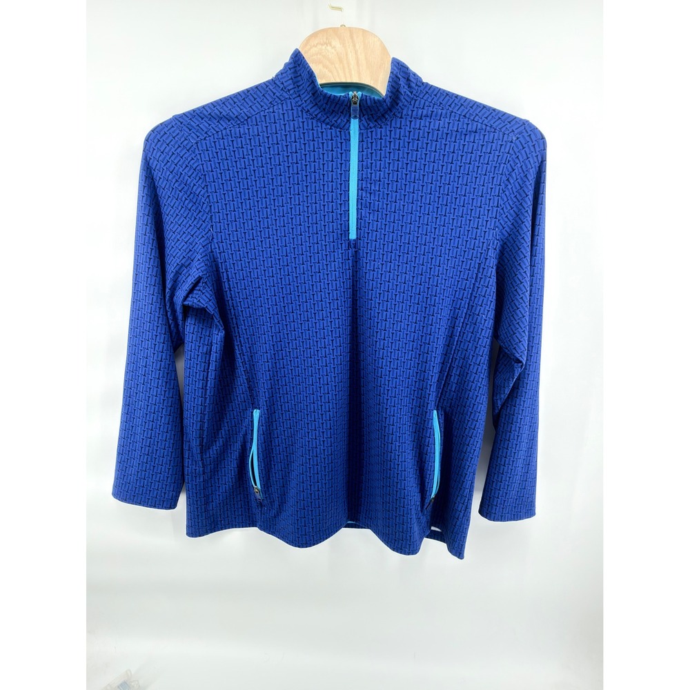Birdie Bound Mens XL Golf Tee Print Quarter Zip Pullover Long Sleeve Blue Jacket